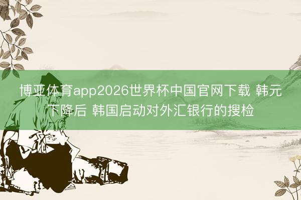 博亚体育app2026世界杯中国官网下载 韩元下降后 韩国启动对外汇银行的搜检