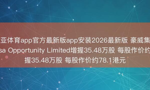 博亚体育app官方最新版app安装2026最新版 豪威集团获Formosa Opportunity Limited增握35.48万股 每股作价约78.1港元