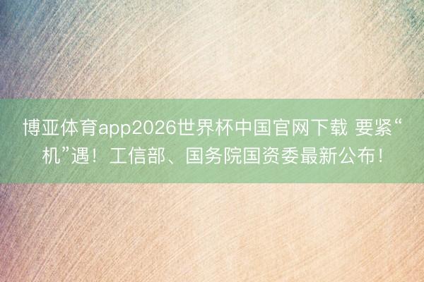 博亚体育app2026世界杯中国官网下载 要紧“机”遇！工信部、国务院国资委最新公布！