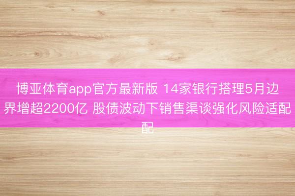 博亚体育app官方最新版 14家银行搭理5月边界增超2200亿 股债波动下销售渠谈强化风险适配